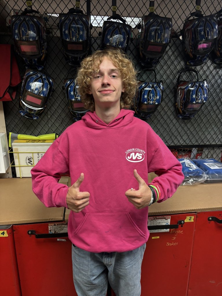 JVS Student Welder in Pink Hoodie