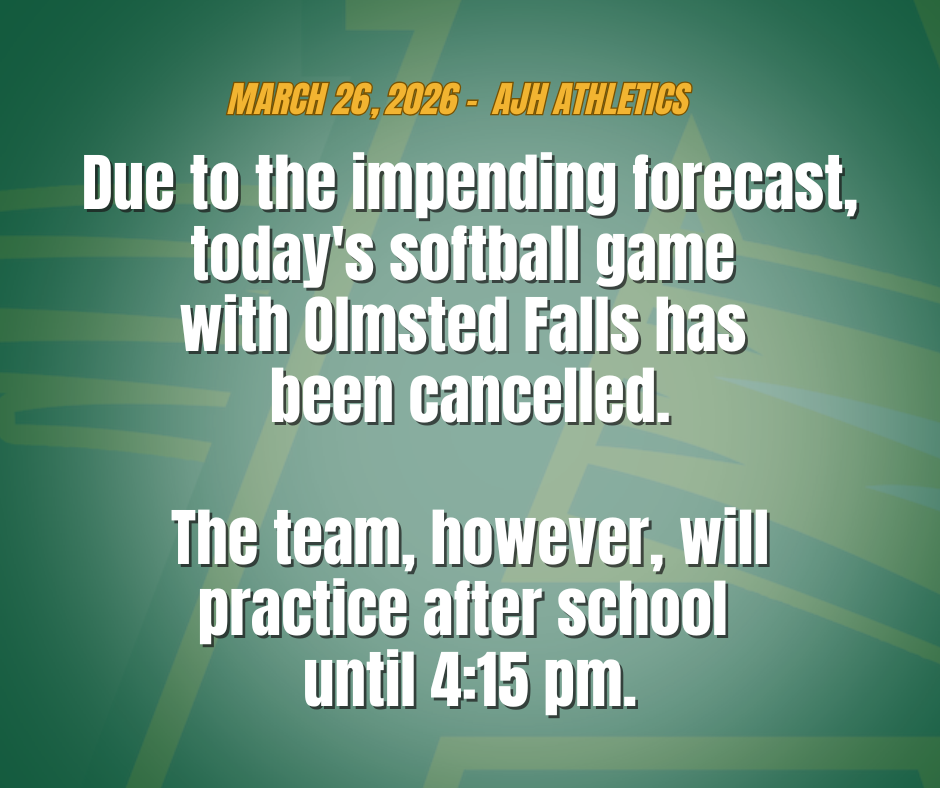 No Softball Game Tonight due to weather - practice until 4:15p