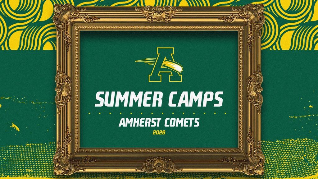 Green and Yellow Graphic promoting Summer Camps for Amherst Athletics 