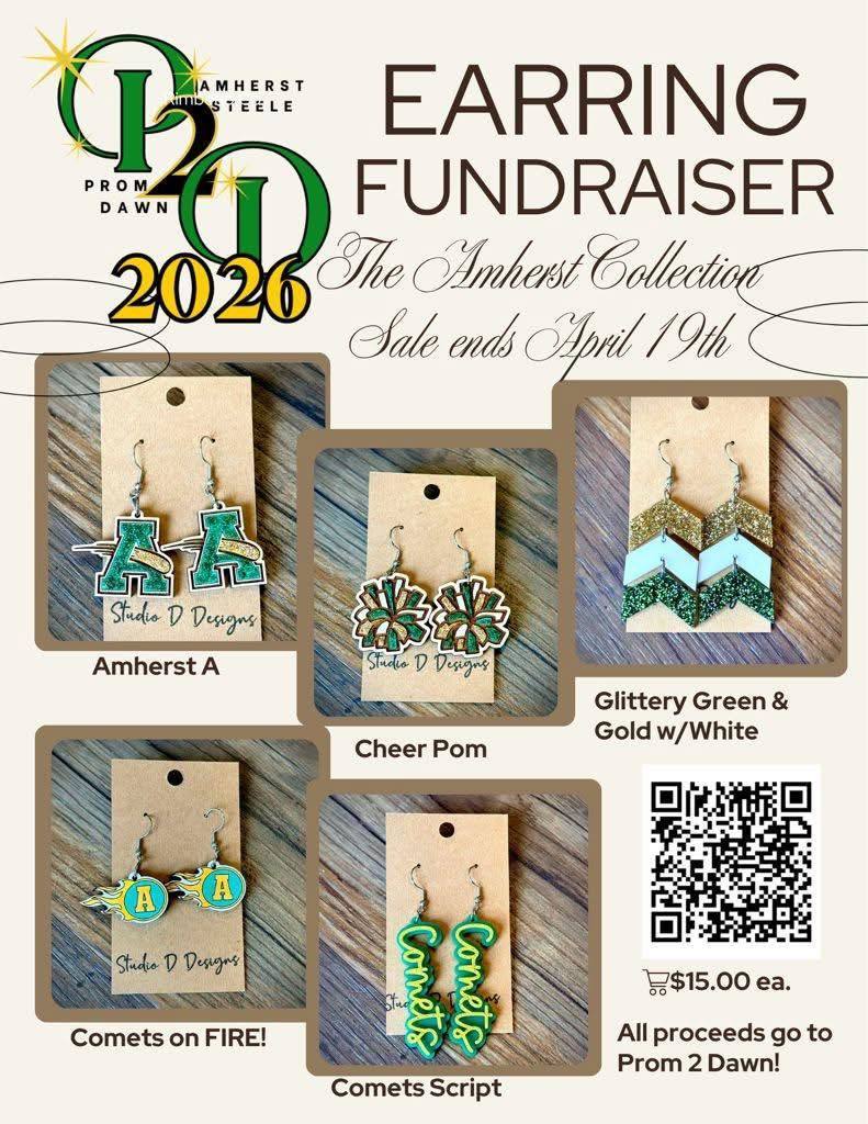 Earring Fundraiser for Prom 2 Dawn showing picture of Amherst themed earrings