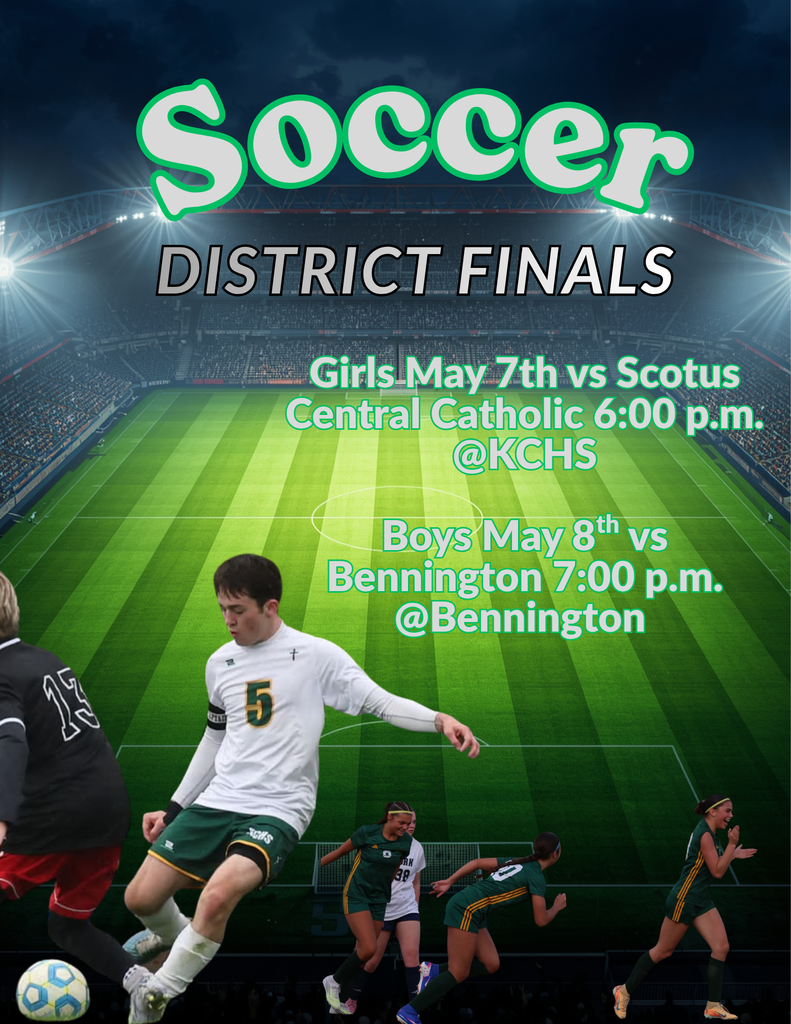 Soccer District Finals Game Time Information Flyer with pictures of players in action