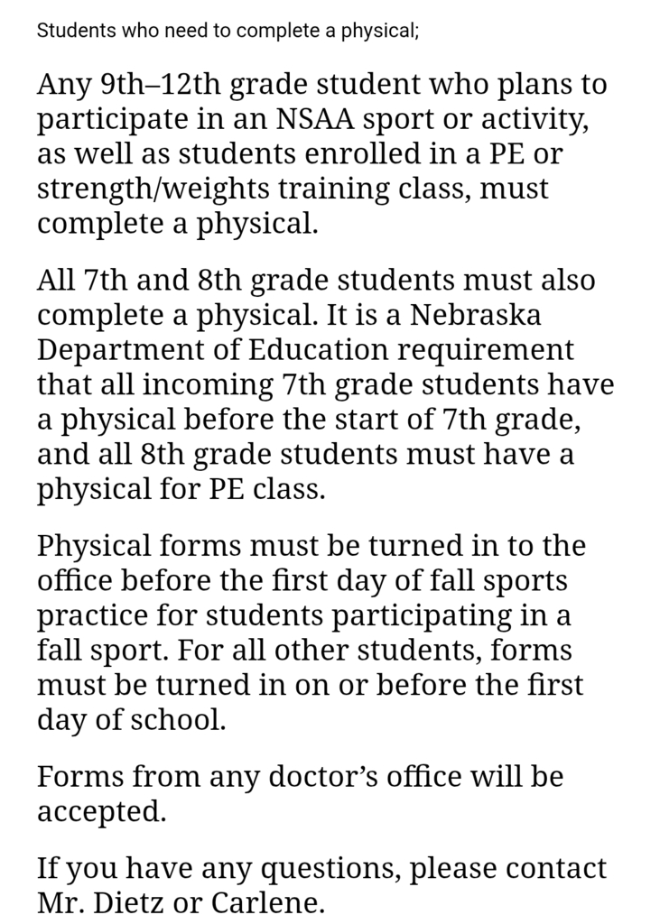 Details for Physical Examination Requirements 