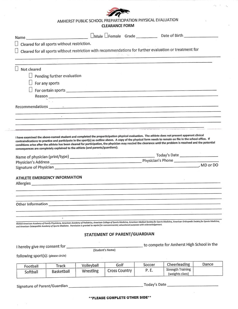 Sports Physical  Form