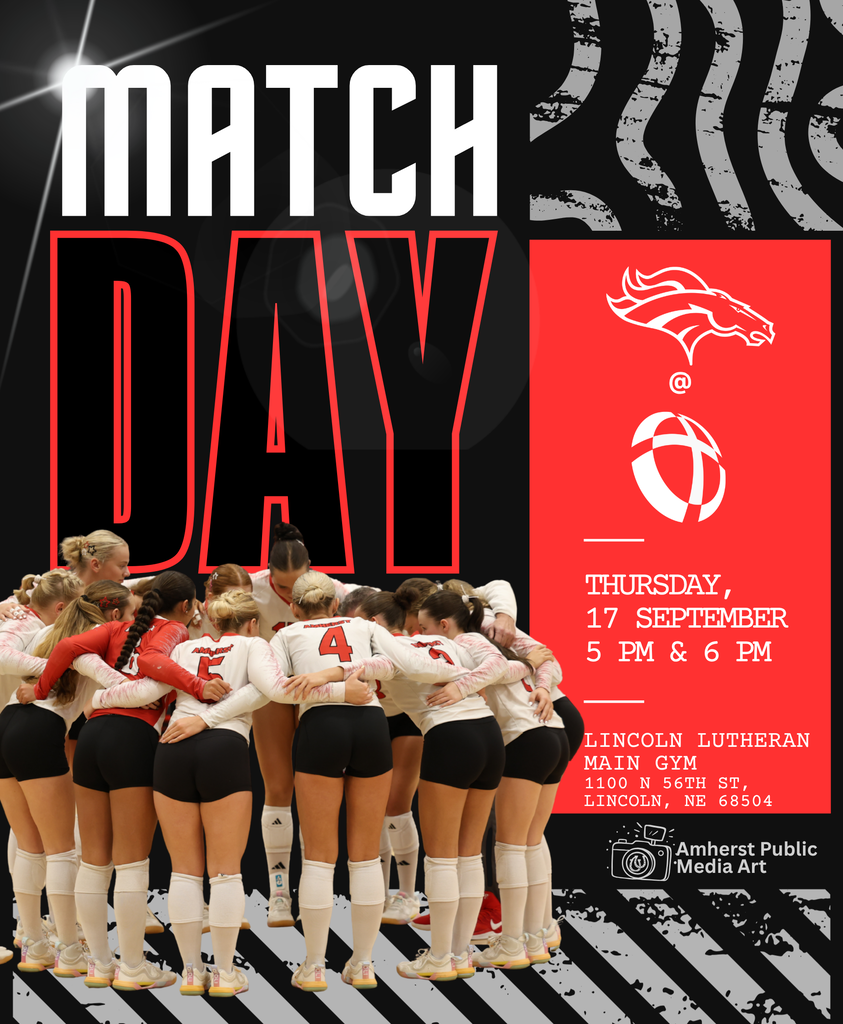 volleyball huddle surrounded by gray, red, and black graphics, and information September 17 matchup in Lincoln