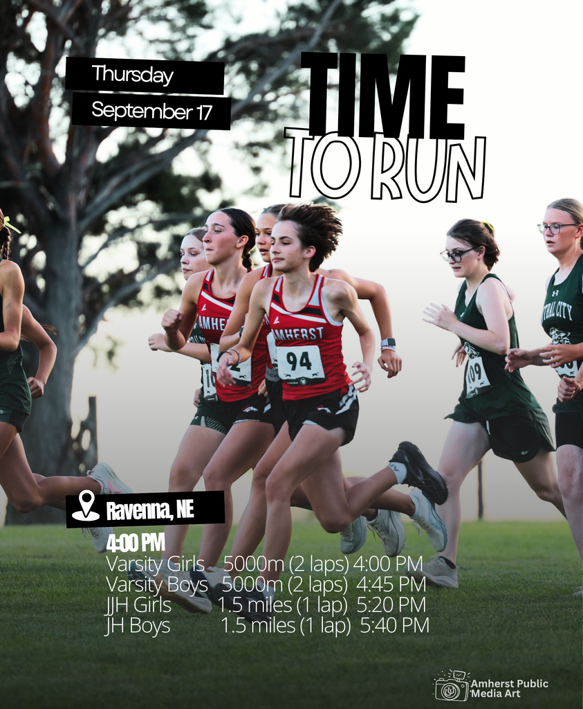 A background of female cross country runners overlapped by white and black graphics and information about the September 17 meet in Ravenna