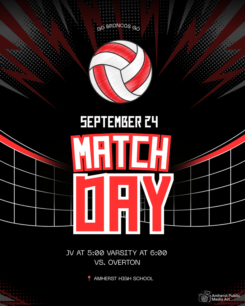 A vollyeball themed black, red and white informative poster about the upcoming game
