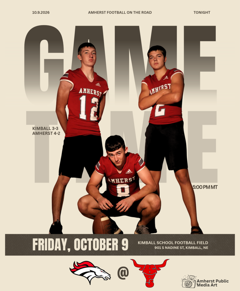 A cream background featuring football game information in gray and 3 football players.