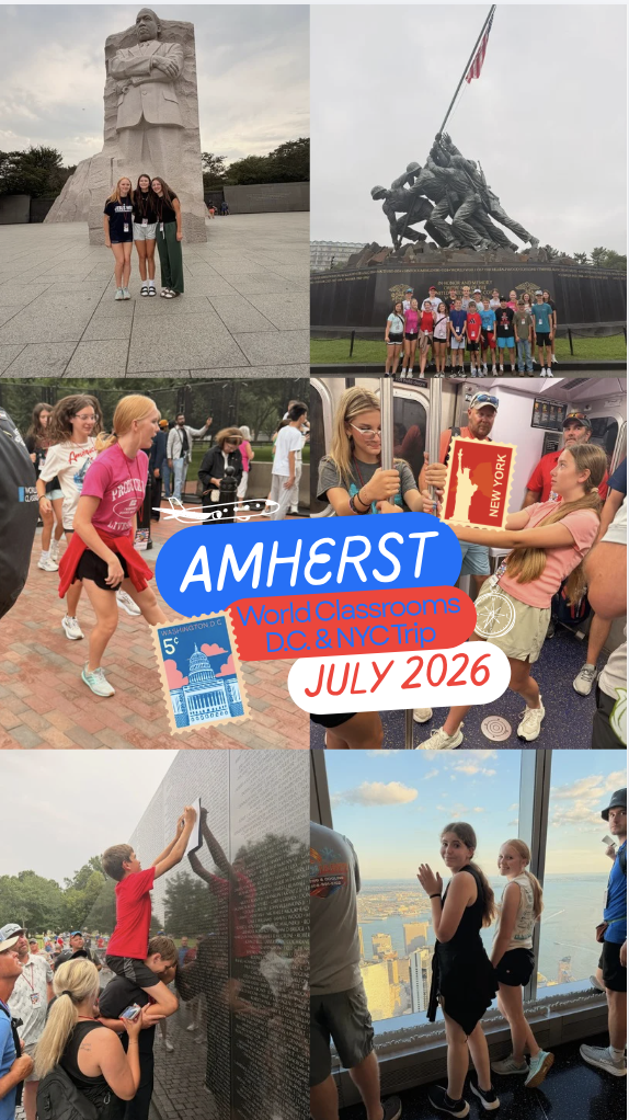 A collage of Amherst Students on a trip