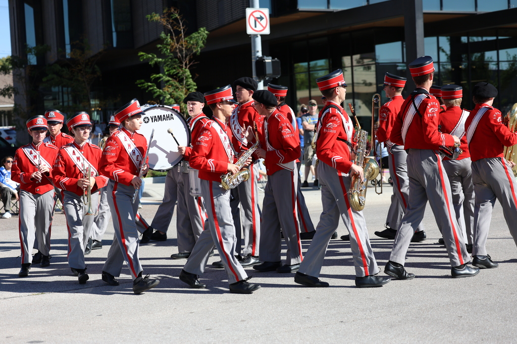 Amherst Band marches down city street