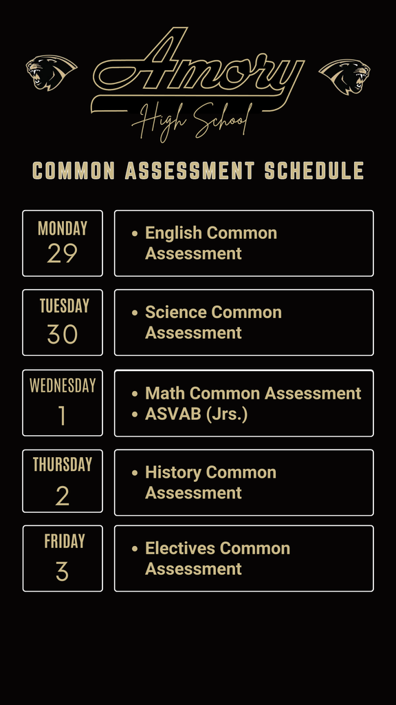 AHS 1st 9 Wks Common Assessment Schedule