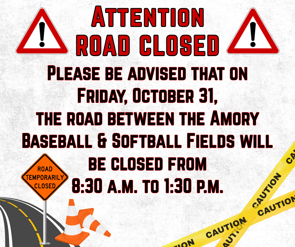 Attention! A road closure is scheduled for Friday, October 31, from 8:30-1:30.