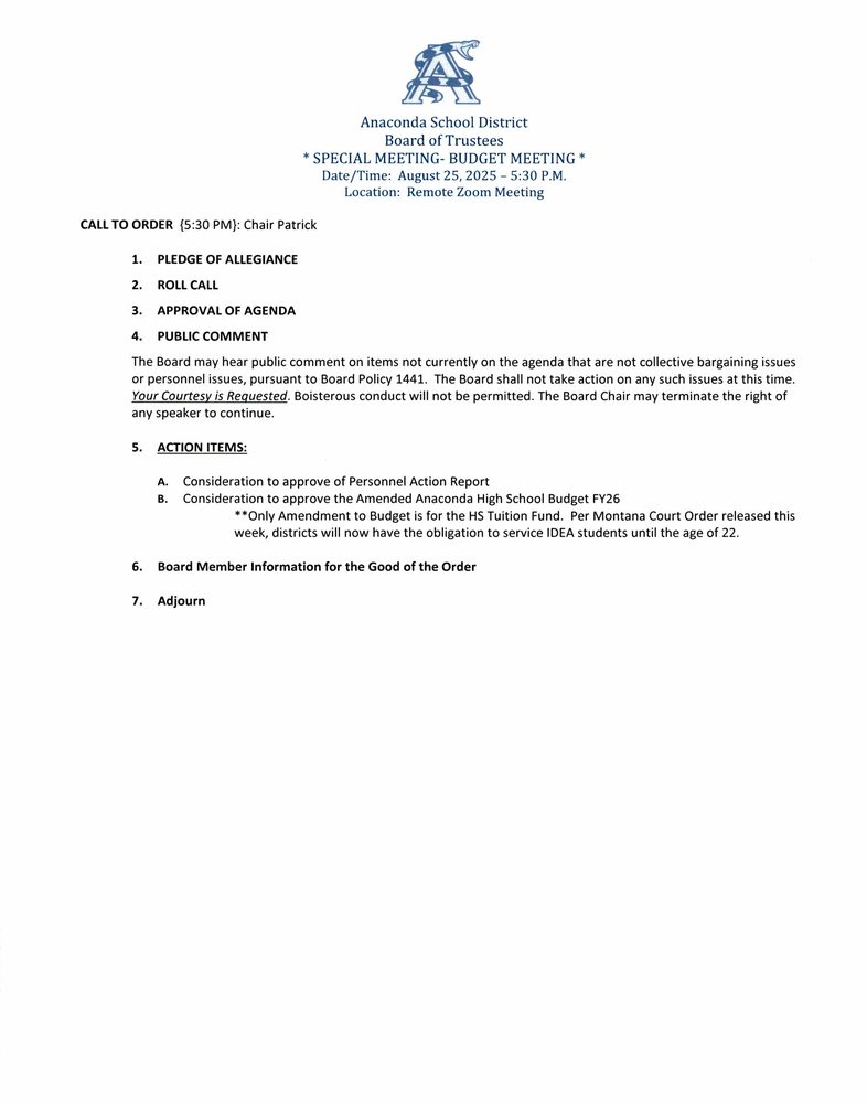 Special Meeting-Budget Meeting
