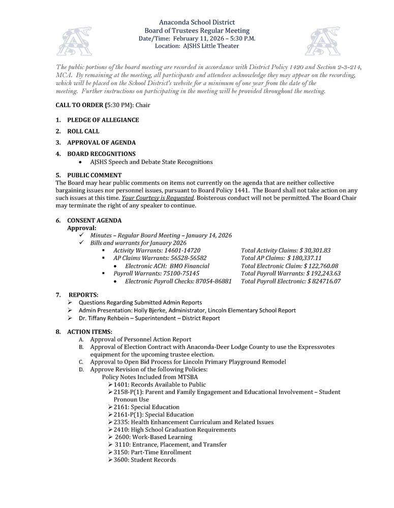 February 11, 2026 Board Meeting