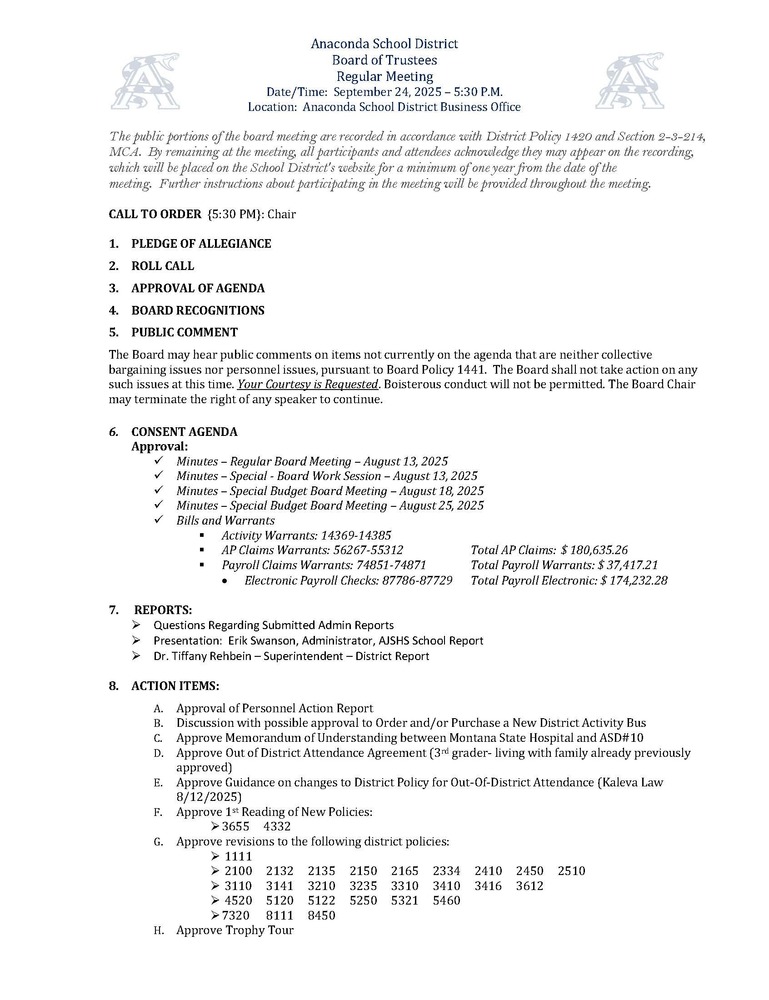 September 24, 2025-Board Meeting Agenda