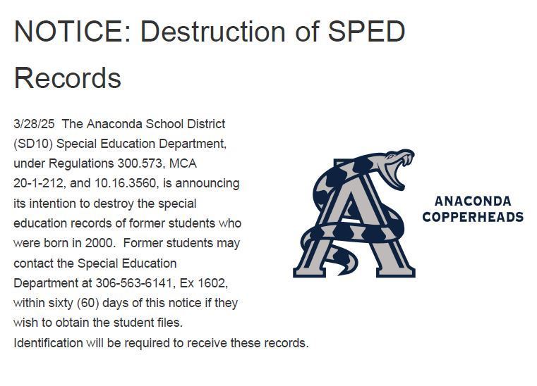 Destruction of SPED records
