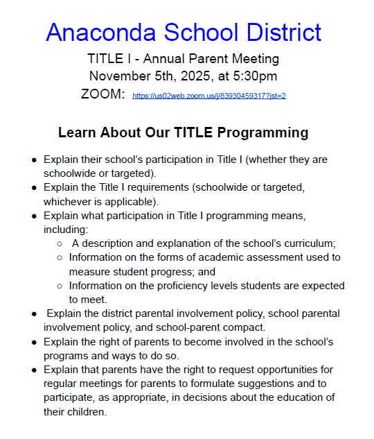TITLE I - Annual Parent Meeting