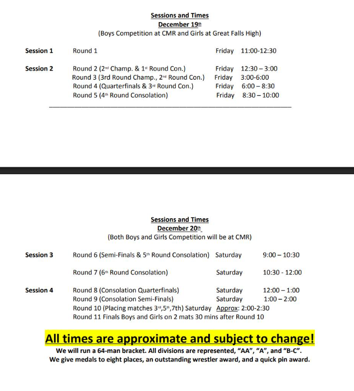 CMR Classic Wrestling Schedule