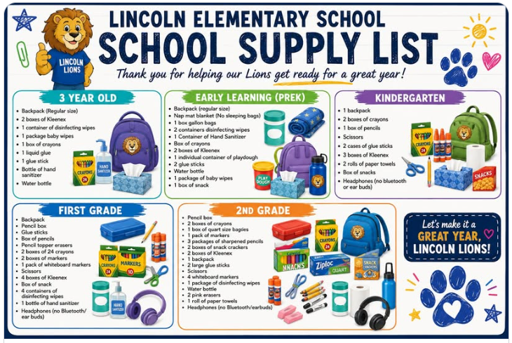 Lincoln school supplies list