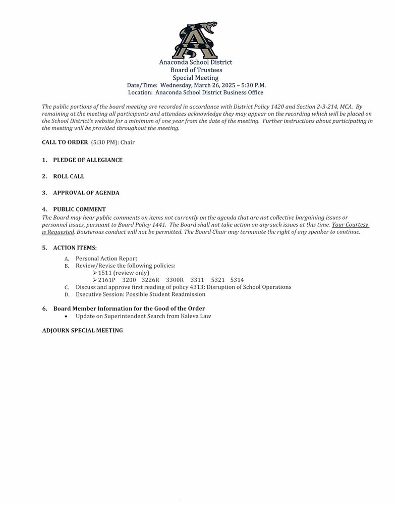 Special Board Meeting-March 26, 2025