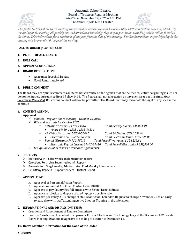 Regular School Board Meeting