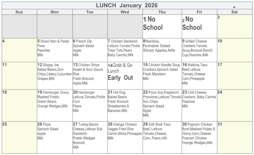 January 26 Lunch Menu