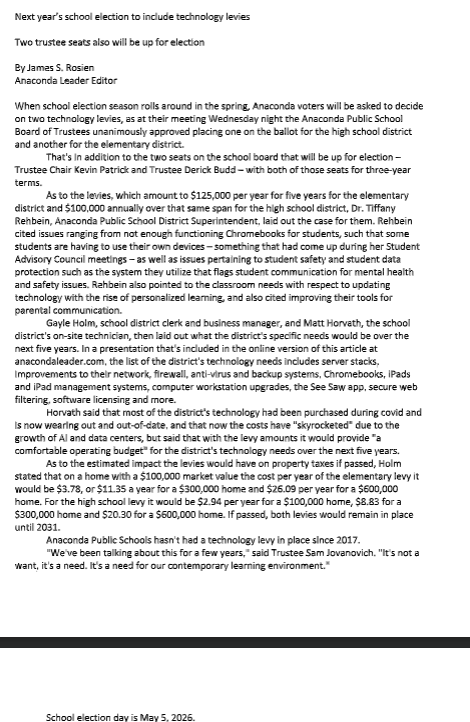 Leader trustee election and levy information