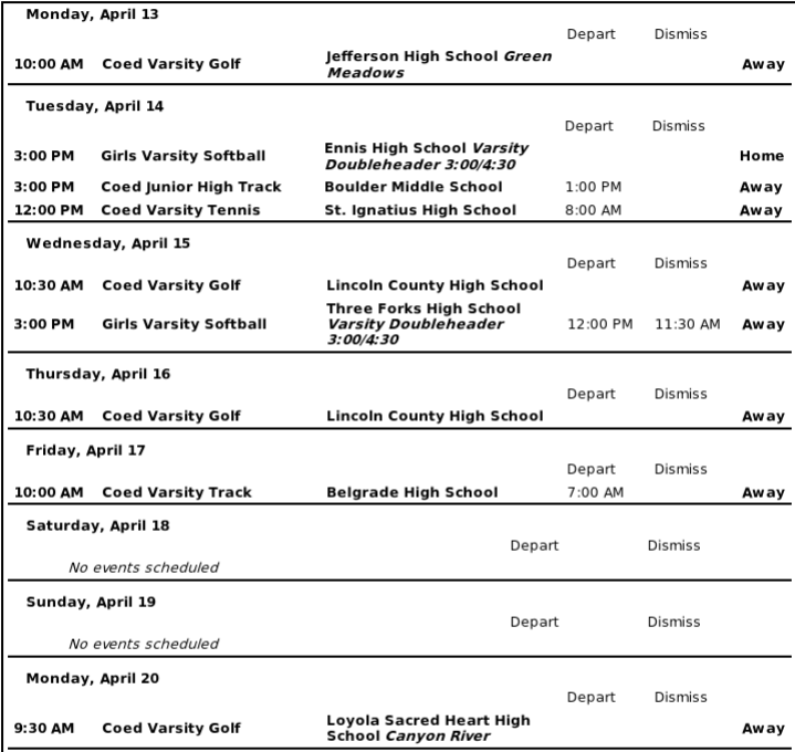 Copperheads events from April 13-20, 2026