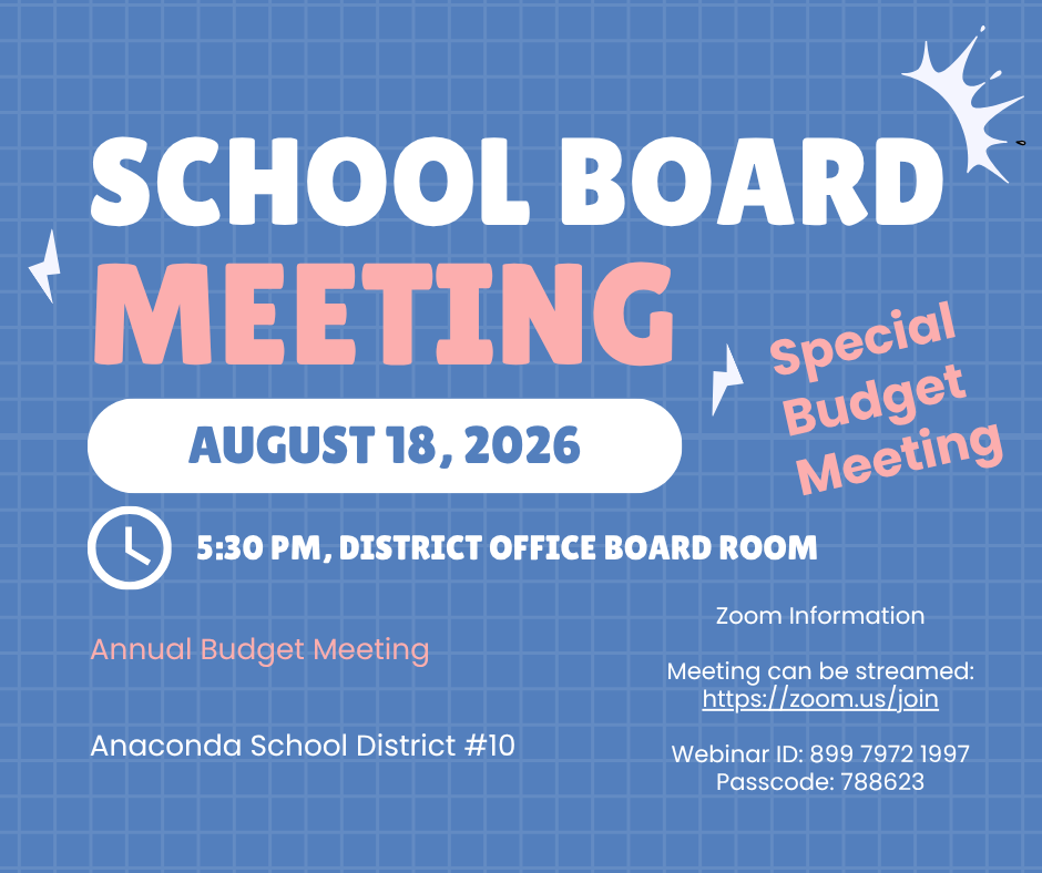 Budget board meeting on Aug. 18 at 5:30 p.m. at the district office