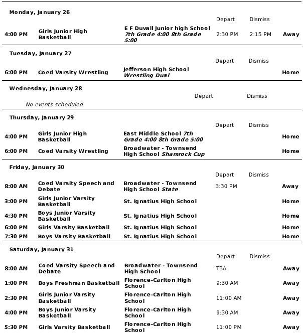 Events from Jan. 26 to Jan. 31, 2026