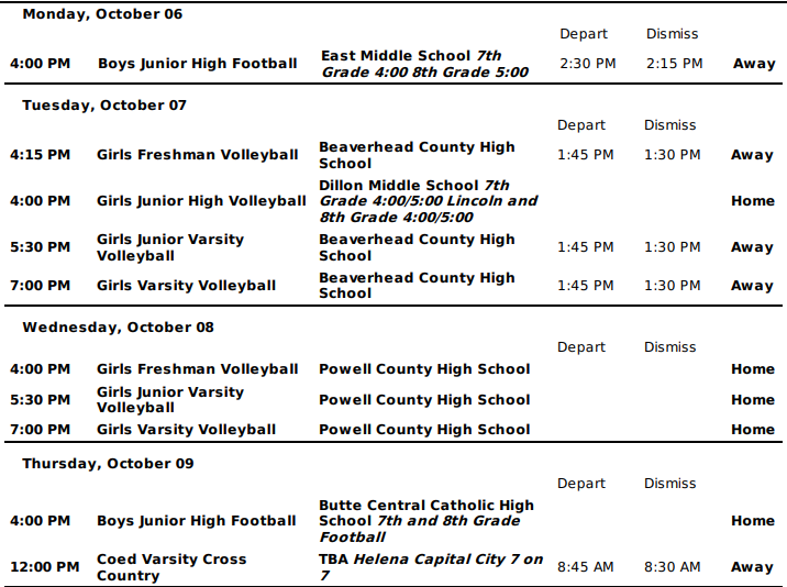 Monday to Thursday October 6 to 9, 2025, events schedule