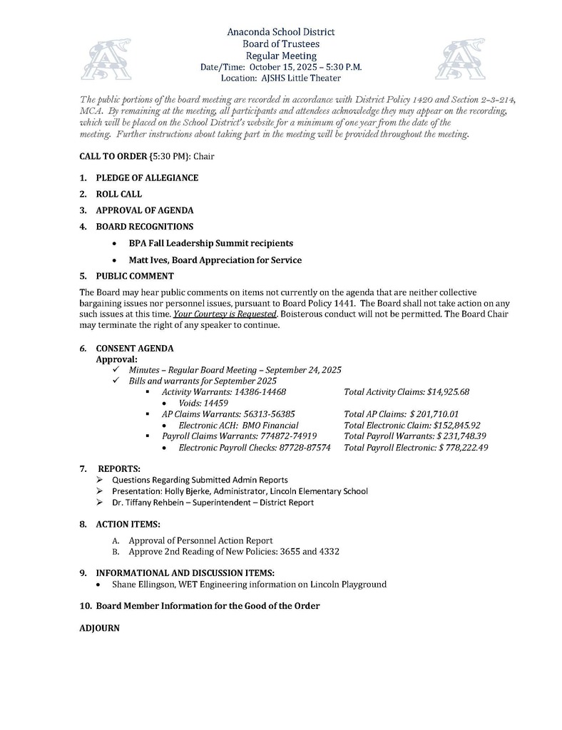 Regular School Board Meeting