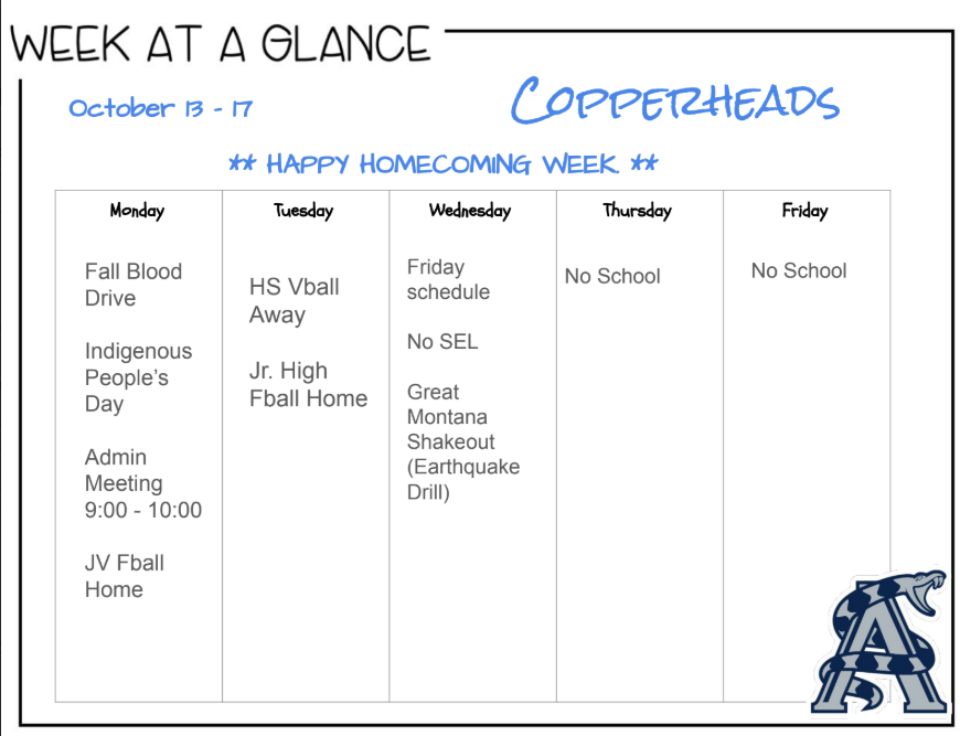 AJHS Week at a Glance