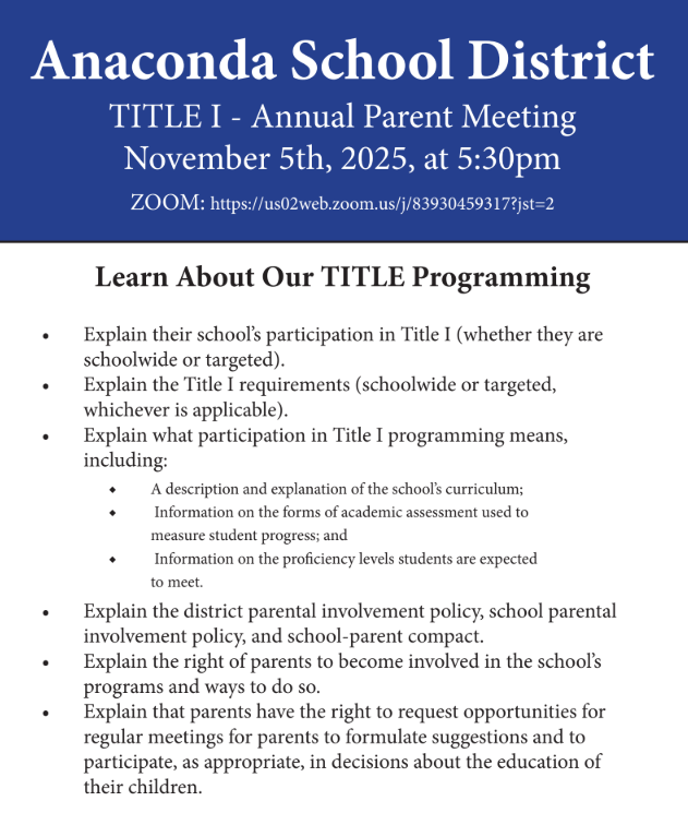 Notice: Annual Title I meeting on November 5 at 5:30 p.m. on Zoom