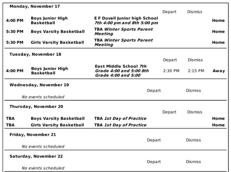 Copperheads Events November 17 to 22.