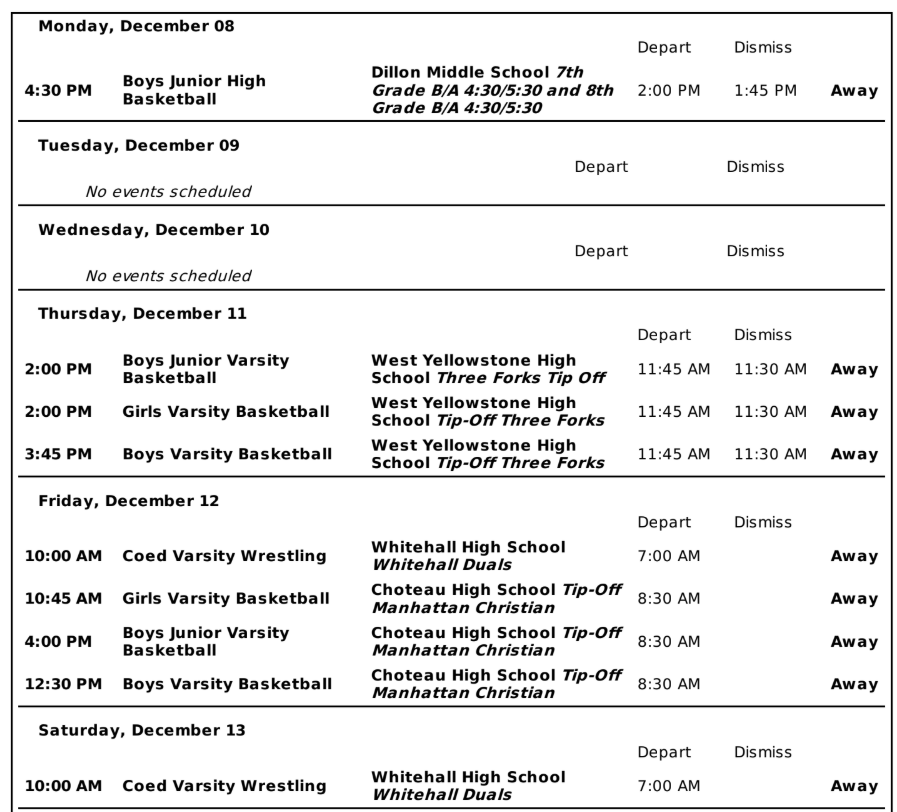 Copperheads weekly events, Dec. 8-13, 2025