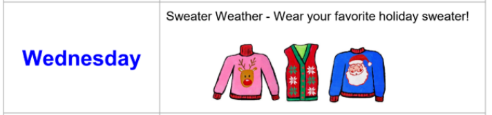 Wednesday Dress Up Day at Lincoln: sweaters!