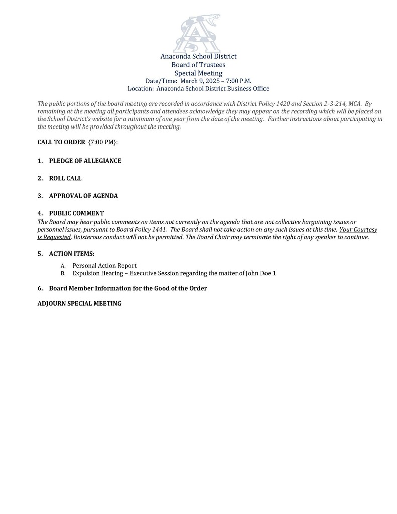 Special Board Meeting