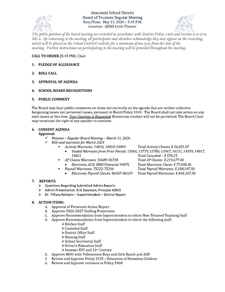 Regular School Board Meeting