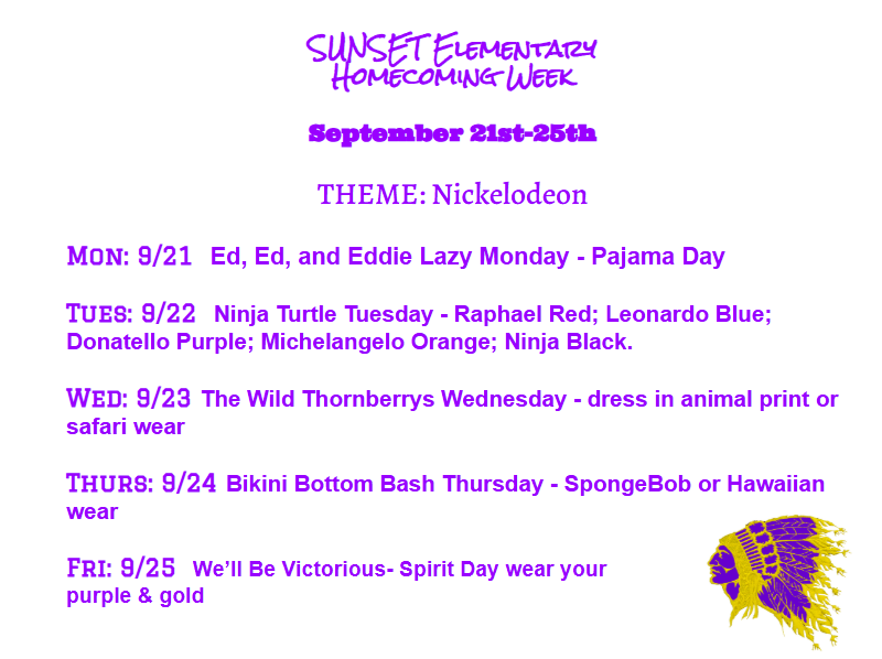 SUNSET HOMECOMING WEEK DRESS UP DAYS