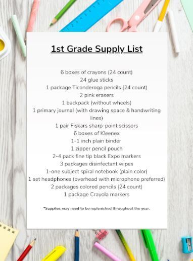 1st grade Supply List