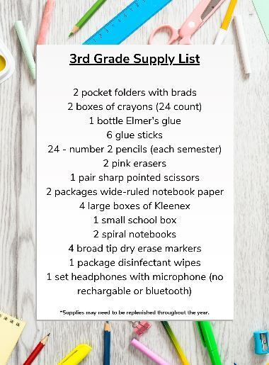 3rd grade Supply List