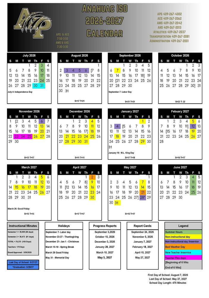 2026-2027 School Calendar
