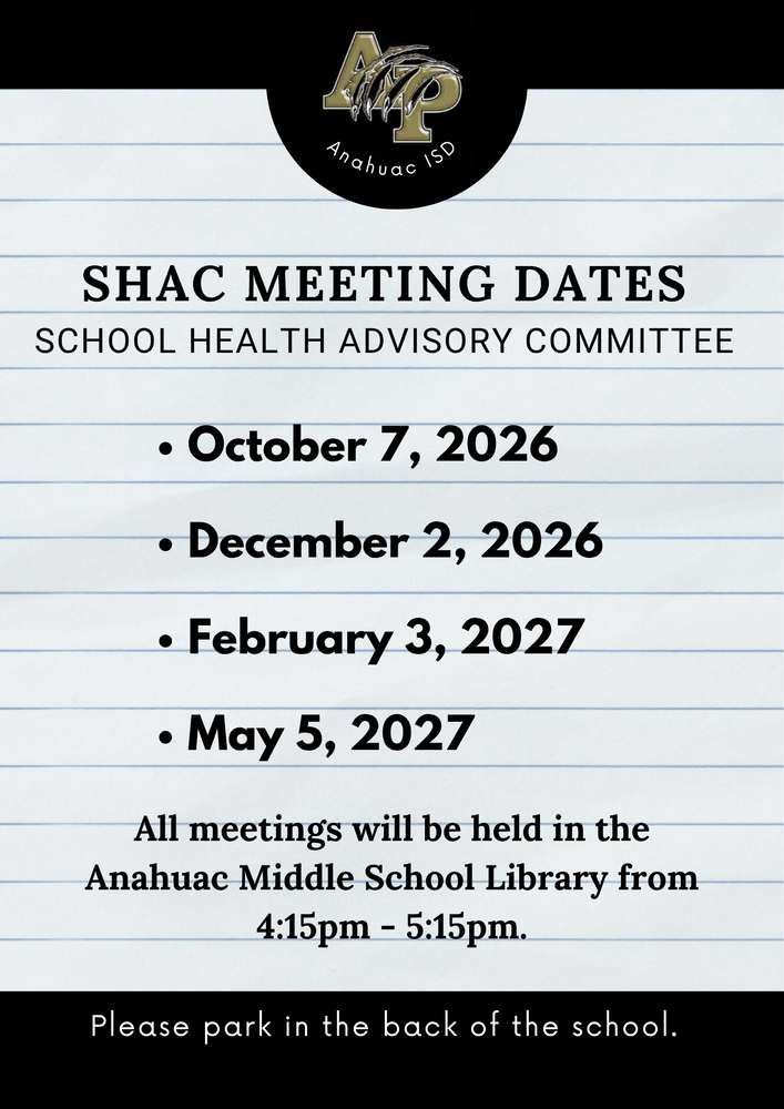 SHAC MEETING DATES October 7, 2026 December 2, 2026 February 3, 2027 May 5, 2027