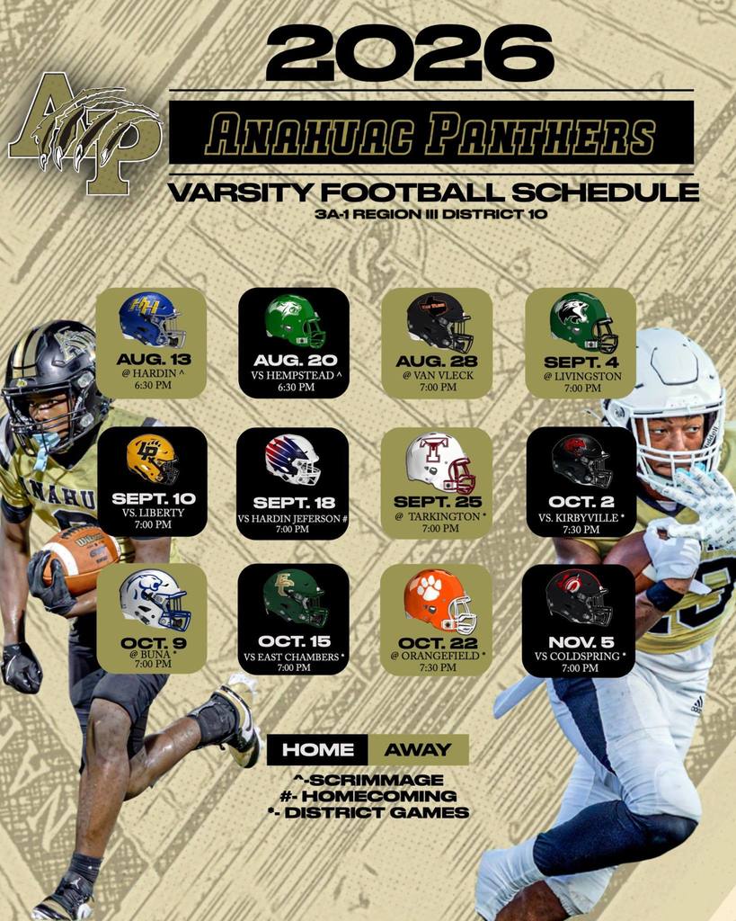 Anahuac Panthers Varsity Football Schedule