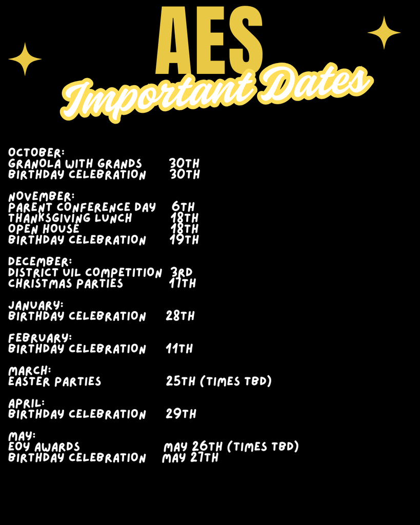 Updated important dates calendar