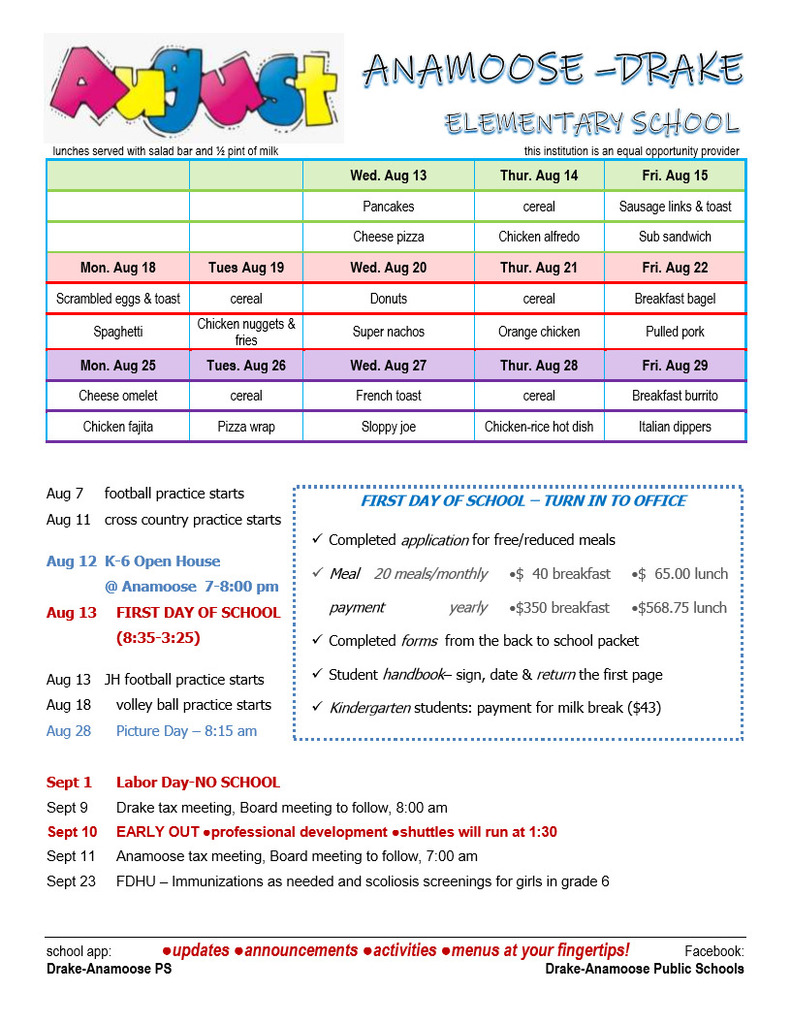ADES August 2025 menu & newsletter