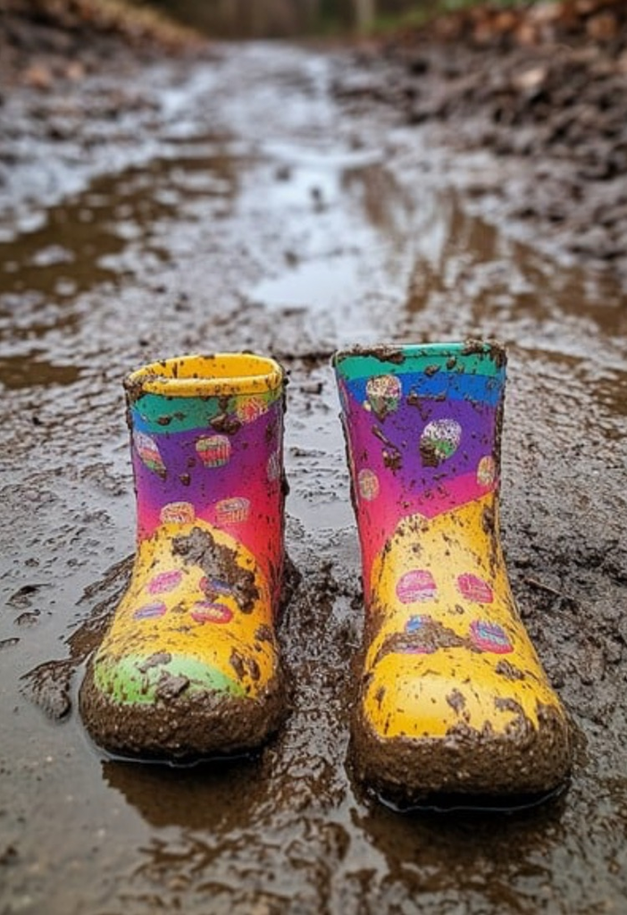 muddy rain boots 