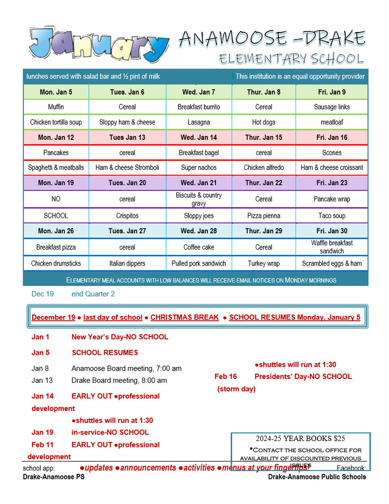 ADES menu/newsletter January 2026