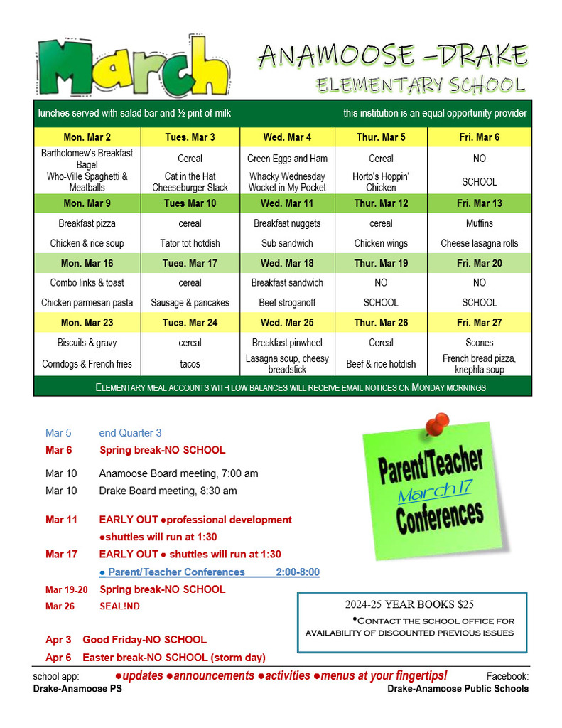 ADES menu and newsletter March 2026