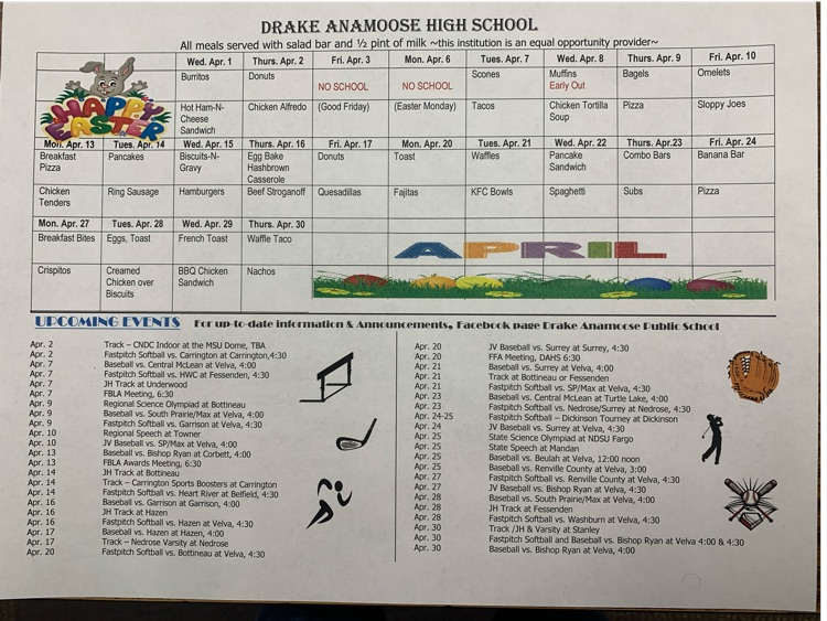 DAHS April Menu & Activities Calendar 